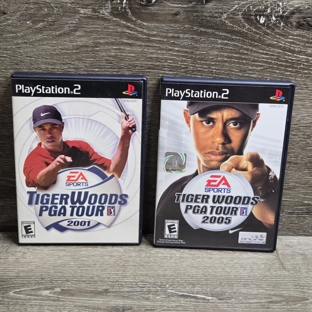 Tiger Woods PGA Tour 2001 + 2005 Sony PlayStation2 PS2 Game Lot  Complete Tested